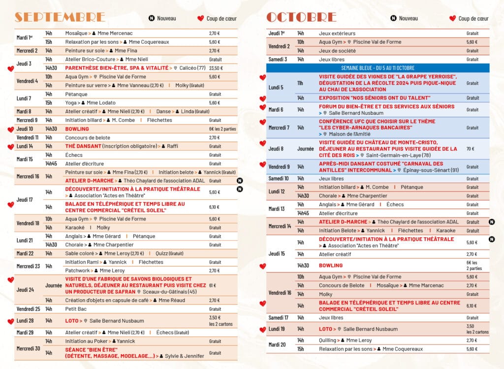 programme MDA septembre 2026 Yerres