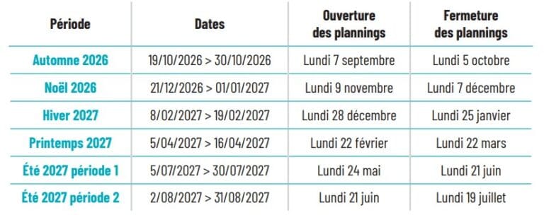 dates réservations 2026/2027