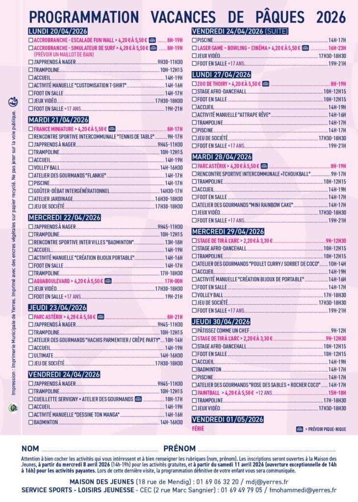 programme vacances pâques mj yerres 2026