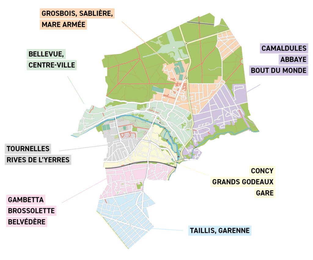 carte des quartiers de la ville de Yerres