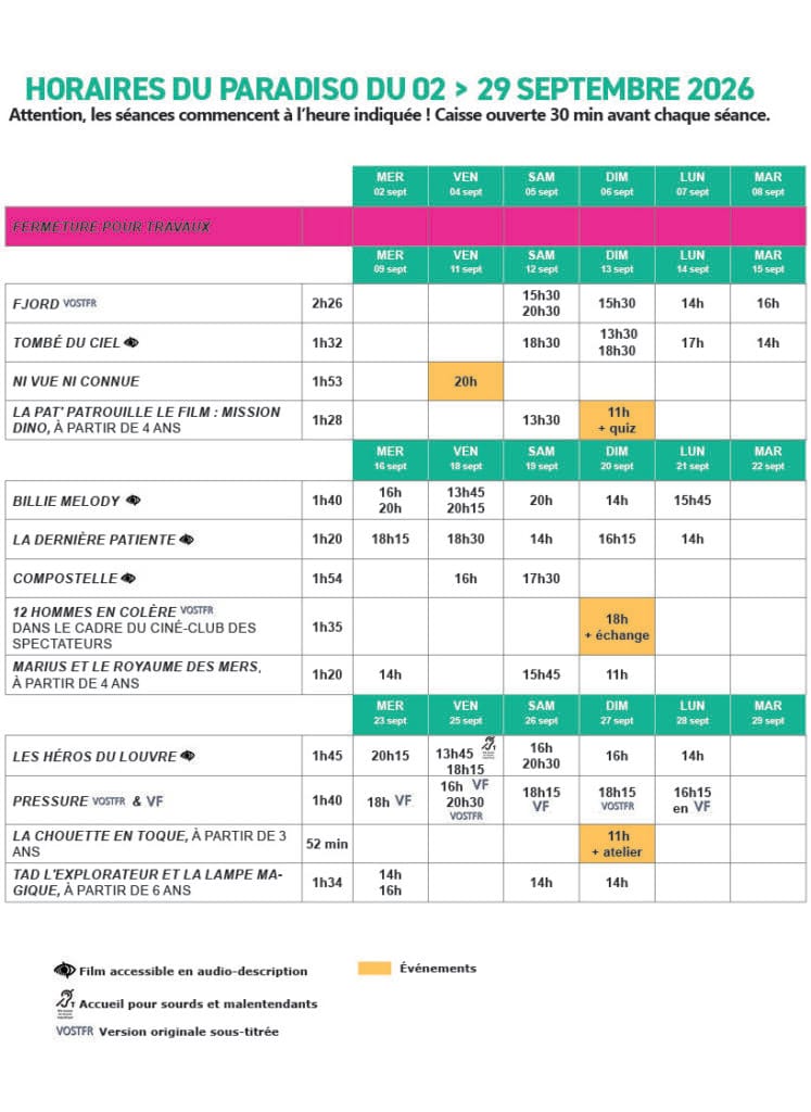 programme paradiso septembre 2026
