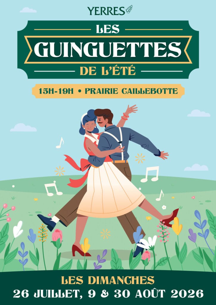 affiche avec un couple qui danse sur l'herbe