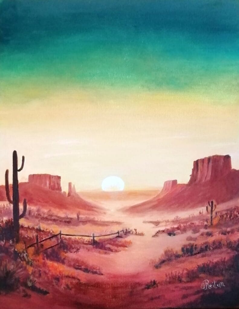 paysage désert avec soleil couchant