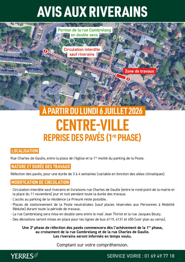 avis riverain pavés yerres 2026