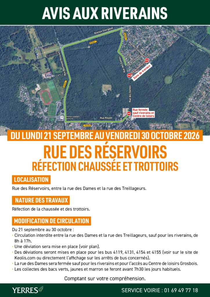 rue des réservoirs octobre 2026 Yerres