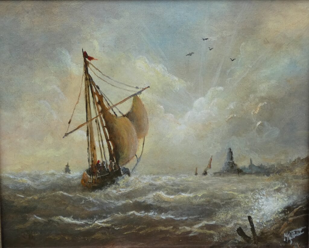 Peinture bateau sur la mer