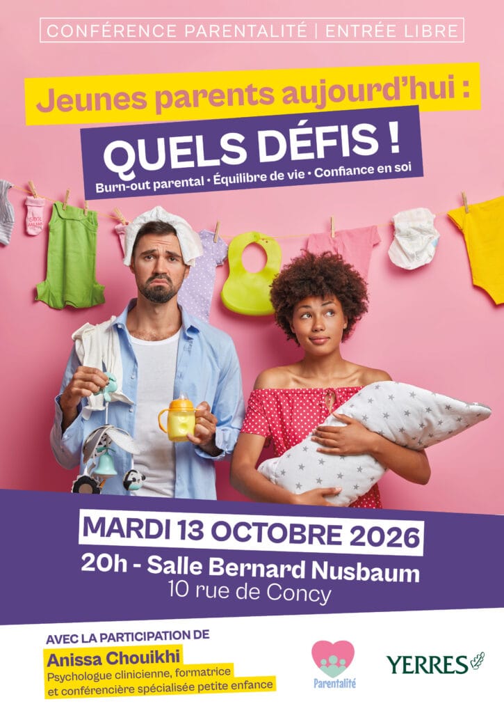 affiche jeunes parents avec un bébé