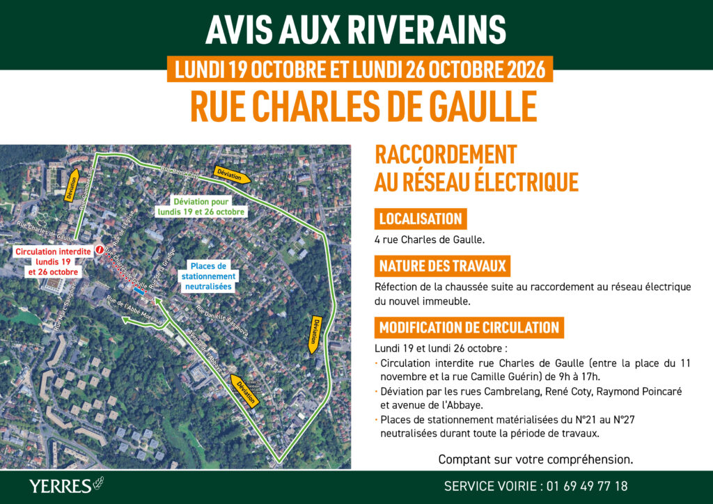travaux charles de gaulle yerres octobre 2026